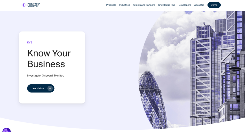 Know Your Customer KYB provider screenshot