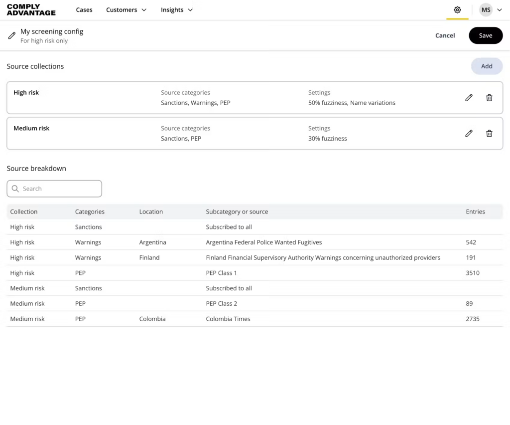 ComplyAdvantage AML compliance software screenshot