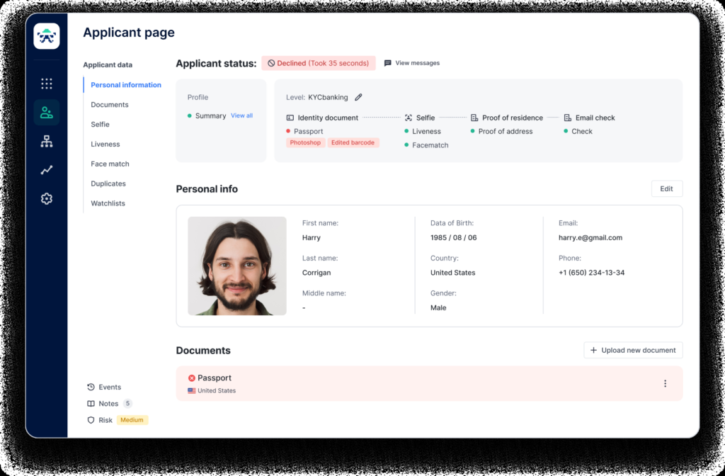 Sumsub AML compliance software screenshot
