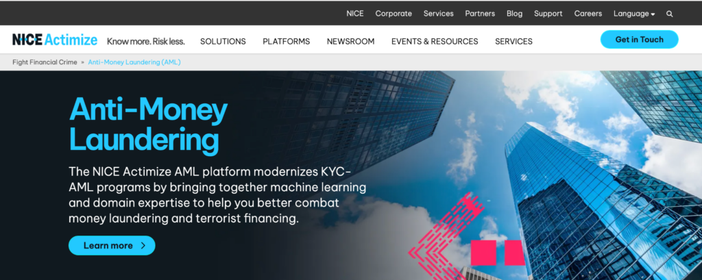 NICE Actimize AML software screenshot