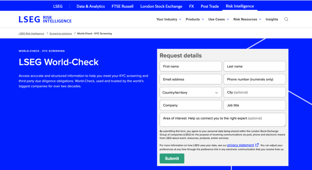 LSEG World-Check AML software screenshot