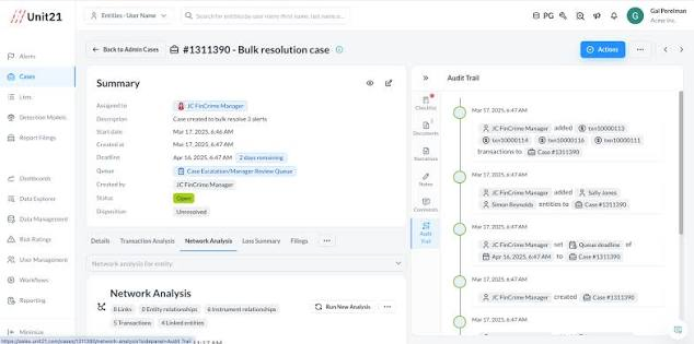 Unit21 AML compliance software screenshot